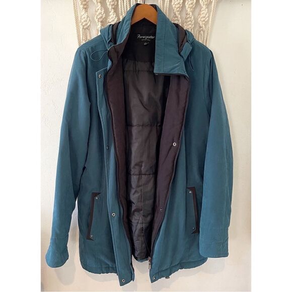 forecaster of boston Jackets & Blazers - Forecaster of Boston Size Large Windbreaker Coat Jacket Removable Hood Teal